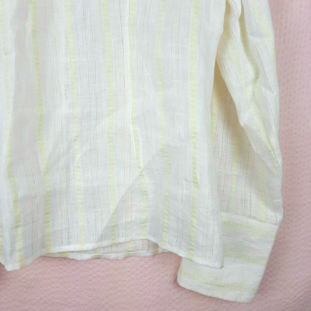 Mercer & Madison Women White and Yellow 100% Linen Button Shirt Long Sleeve Sz L - Picture 6 of 11